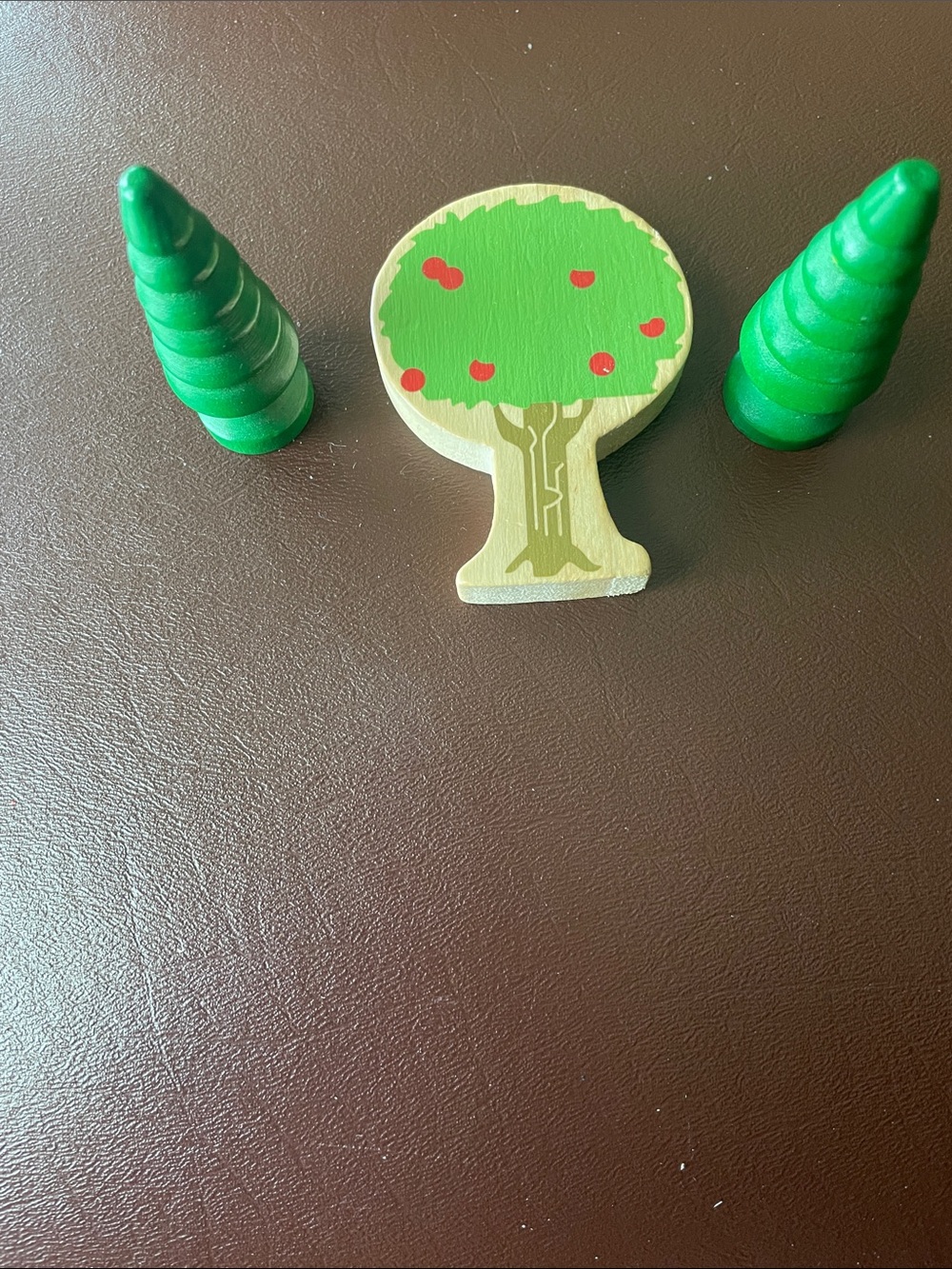 Wooden Toy Apple Tree and Two Evergreen Trees for train set